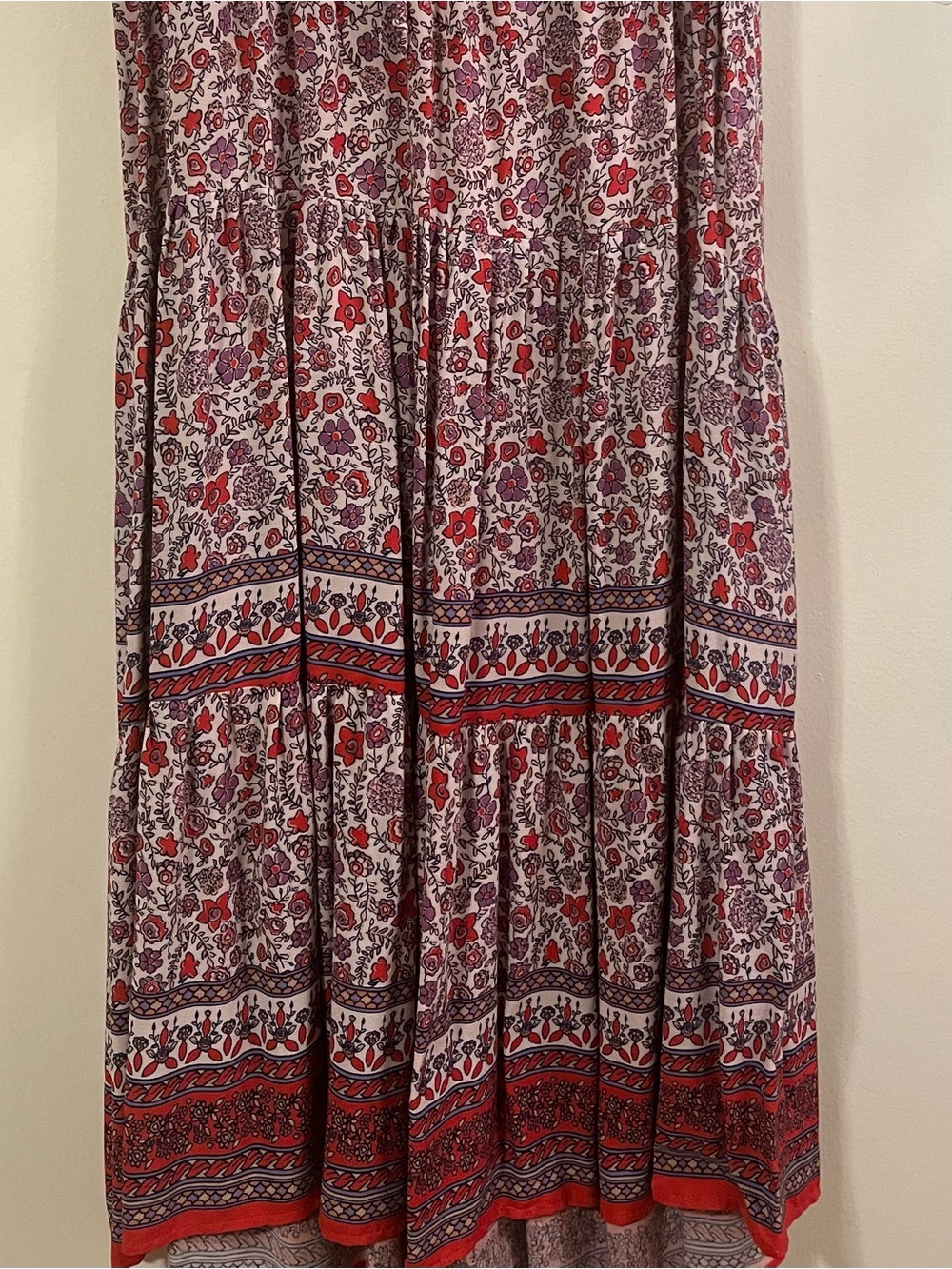 Knox Rose Red and Purple Floral Tiered Maxi Skirt